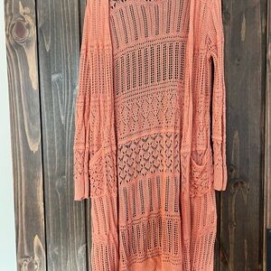 No Boundaries Coral Open-Knit Cardigan